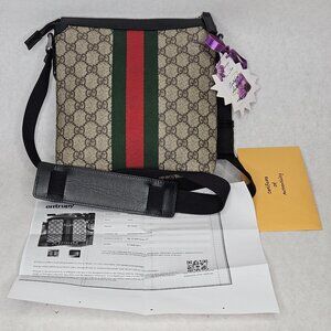 Gucci GG Supreme Canvas Sherry Stripe Small Messenger Crossbody Bag Purse